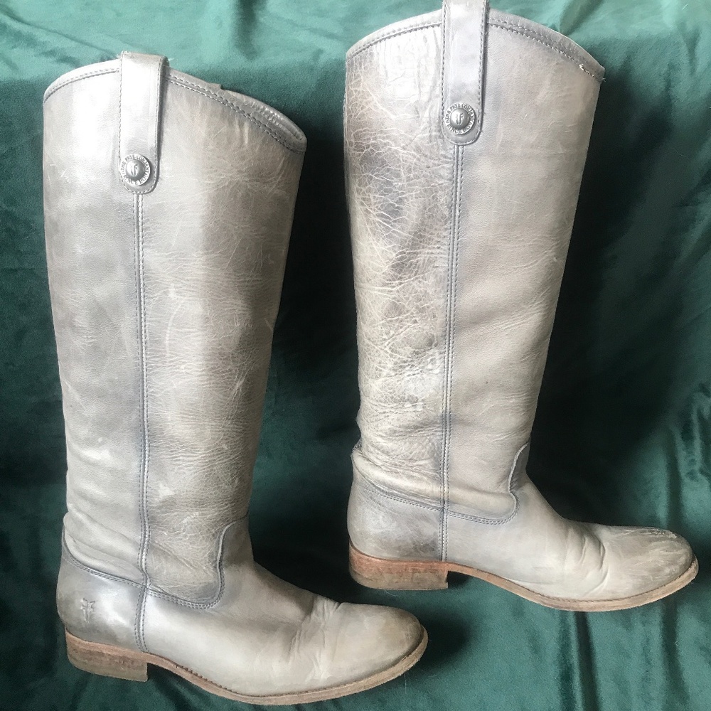 Frye Melissa Button Tall Boots Grey Leather